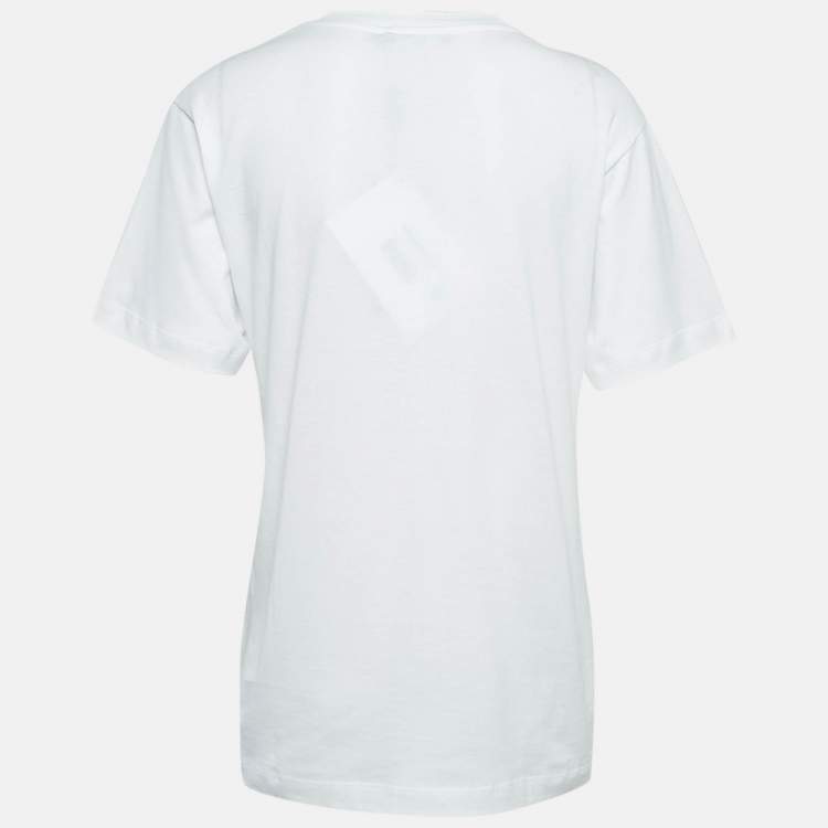 Pre Owned Dolce & Gabbana White Logo Embroidered Cotton T-Shirt S