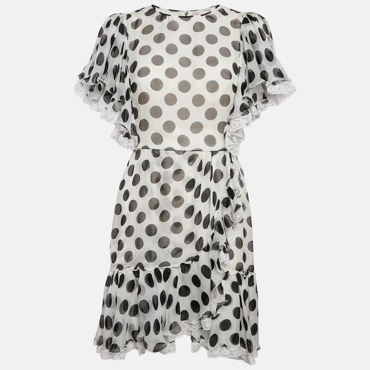 مملوكة مسبقًا Dolce & Gabbana White Polka Dot Print Ruffled Mini Dress M
