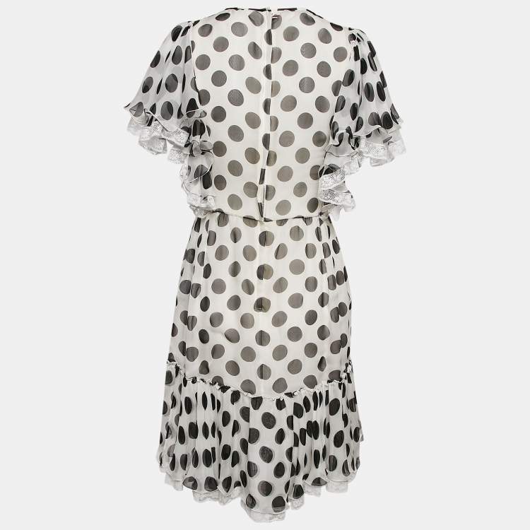 مملوكة مسبقًا Dolce & Gabbana White Polka Dot Print Ruffled Mini Dress M