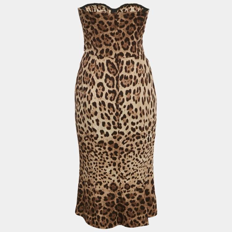 مملوكة مسبقًا Dolce & Gabbana Brown Leopard Print Silk Tube Dress M
