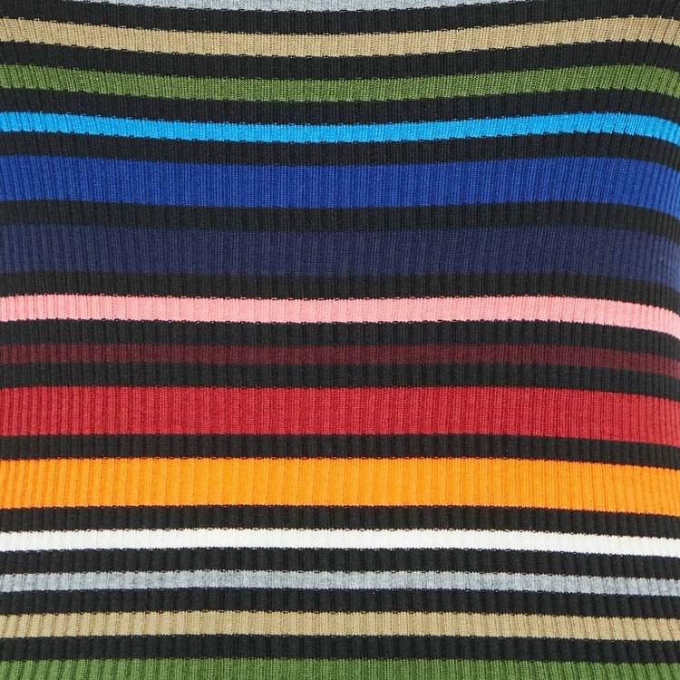 Pre Owned Dolce & Gabbana Multicolor Striped Rib Knit Strappy Top S