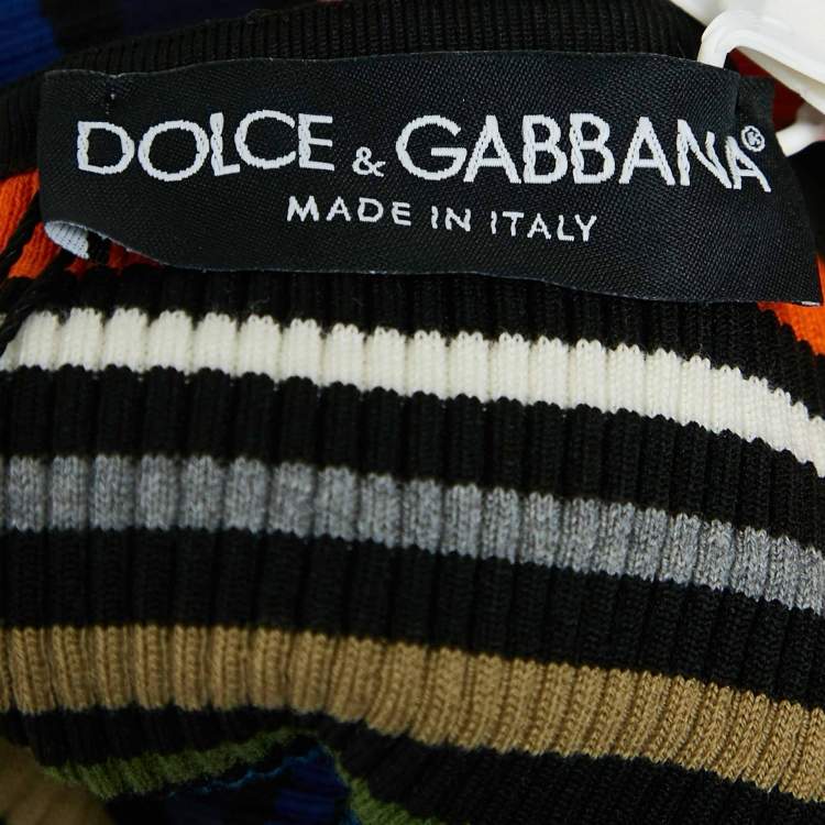 Pre Owned Dolce & Gabbana Multicolor Striped Rib Knit Strappy Top S