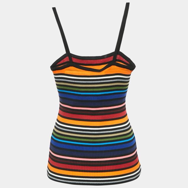 Pre Owned Dolce & Gabbana Multicolor Striped Rib Knit Strappy Top S