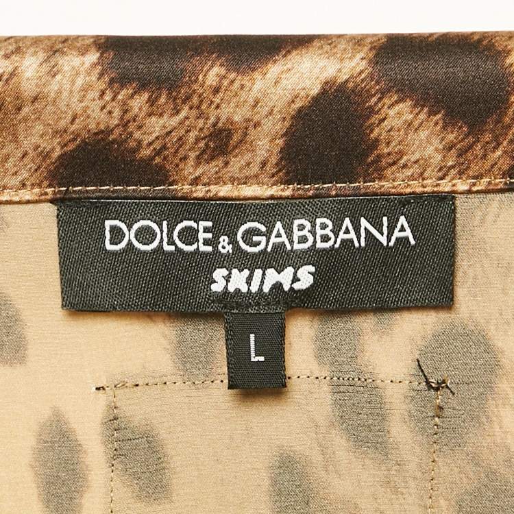 Pre Owned Dolce & Gabbana Skims Brown Leopard Long Sleeve Sleep Top and Pants Set L