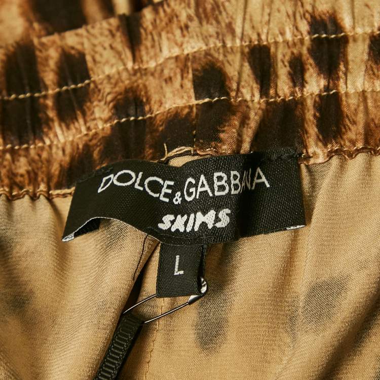 Pre Owned Dolce & Gabbana Skims Brown Leopard Long Sleeve Sleep Top and Pants Set L
