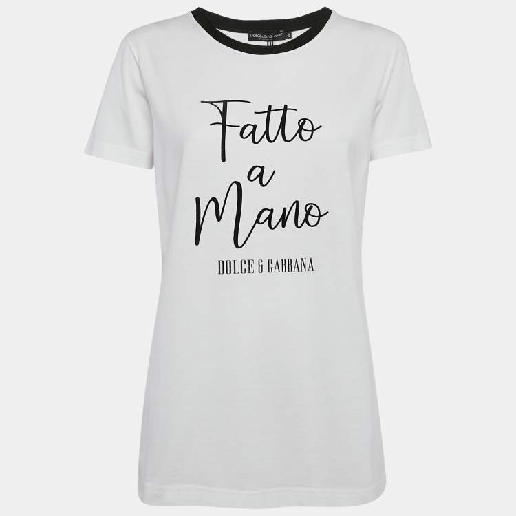 Pre Owned Dolce & Gabbana White Fatto a Mano Print Jersey T-Shirt M