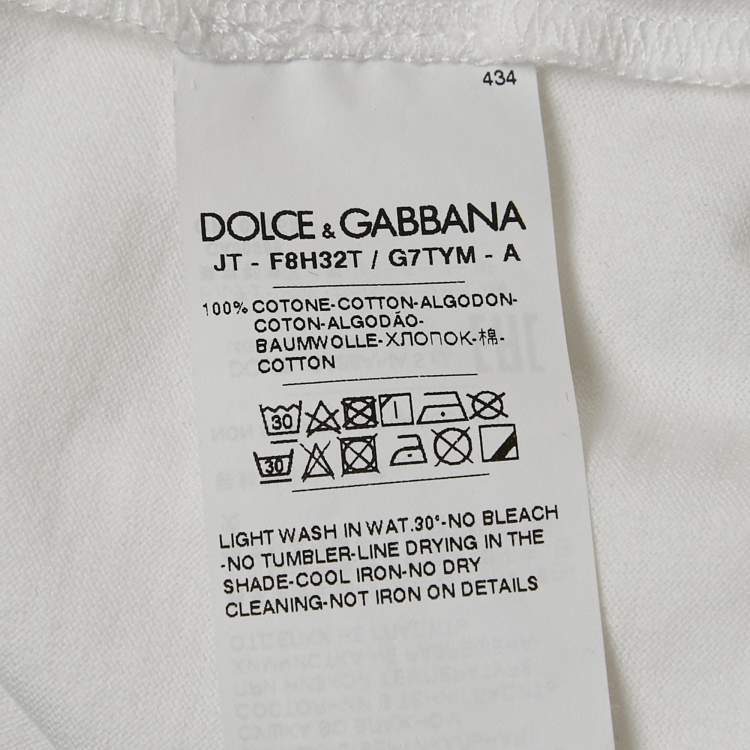 Pre Owned Dolce & Gabbana White Fatto a Mano Print Jersey T-Shirt M