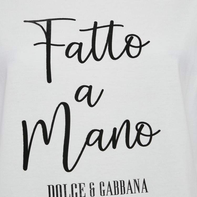 Pre Owned Dolce & Gabbana White Fatto a Mano Print Jersey T-Shirt M