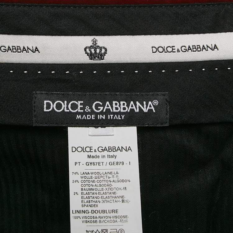 Pre Owned Dolce & Gabbana Grey Striped Wool and Velvet Trim Trousers XL