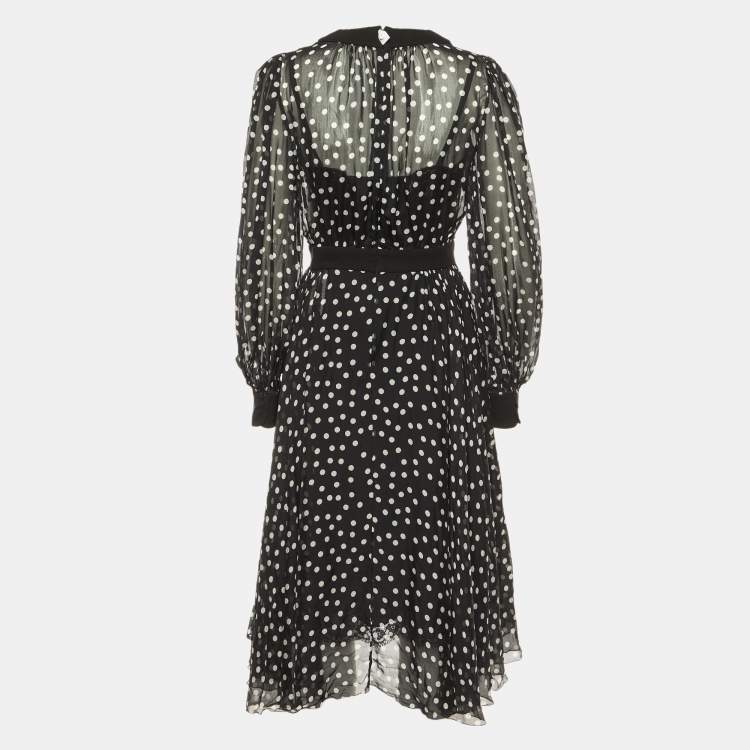 Pre Owned Dolce & Gabbana Black Polka Dotted Silk Chiffon Midi Dress S