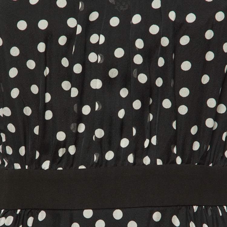 Pre Owned Dolce & Gabbana Black Polka Dotted Silk Chiffon Midi Dress S
