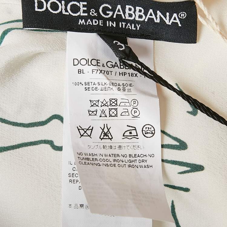Pre Owned Dolce & Gabbana Off White Bird Cage Print Silk Blouse S
