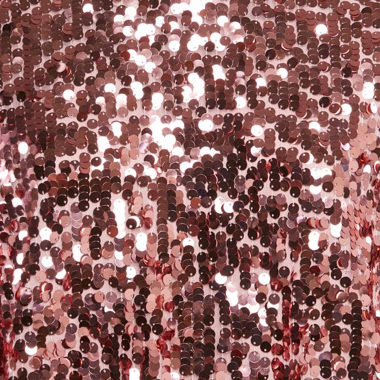 Pre Owned Dolce & Gabbana Pink Sequin Tulle Logo Detail Pullover S
