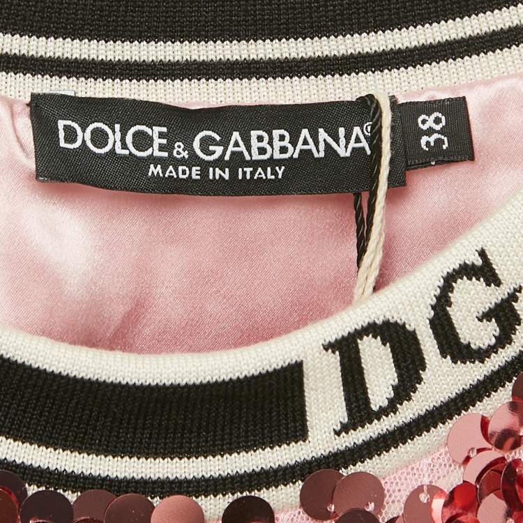 Pre Owned Dolce & Gabbana Pink Sequin Tulle Logo Detail Pullover S