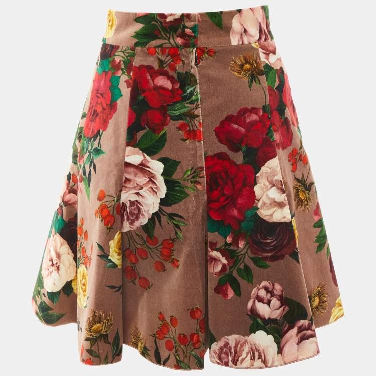 Pre Owned Dolce & Gabbana Mauve Floral Print Velvet Mini Skirt S