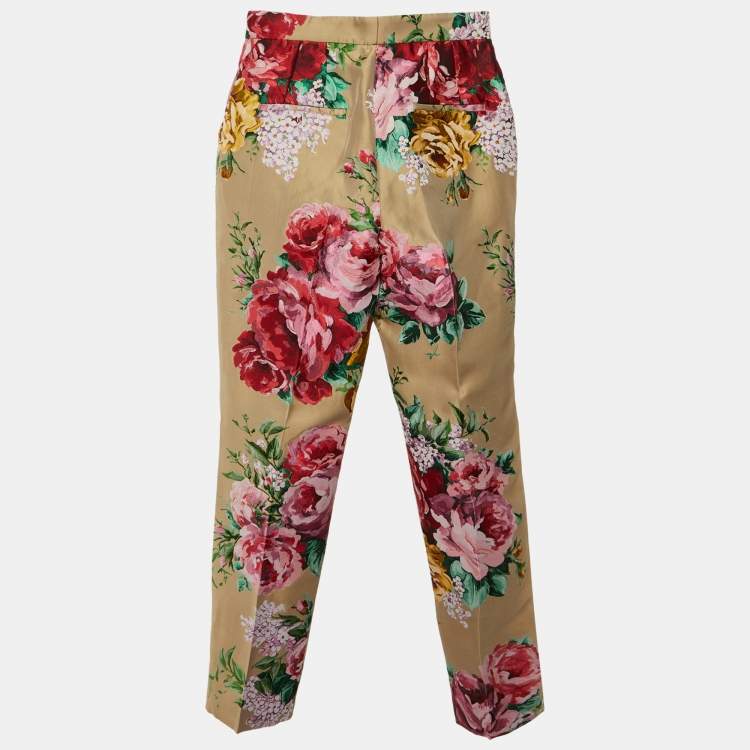 Pre Owned Dolce & Gabbana Beige Floral Jacquard Tailored Pants S
