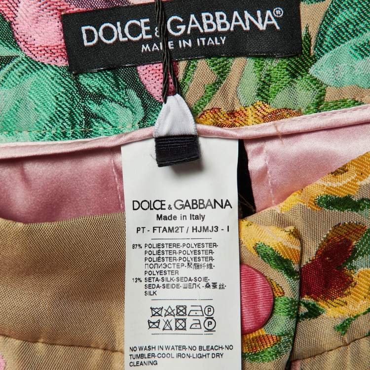 Pre Owned Dolce & Gabbana Beige Floral Jacquard Tailored Pants S