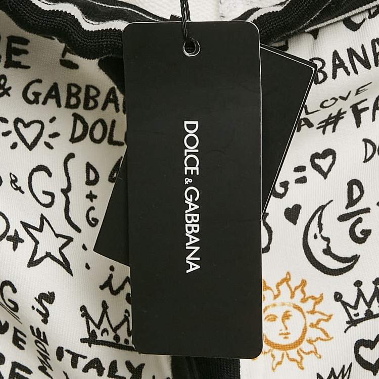 Pre Owned Dolce & Gabbana White Graffiti Print Jersey Cotton Knit Joggers XXL