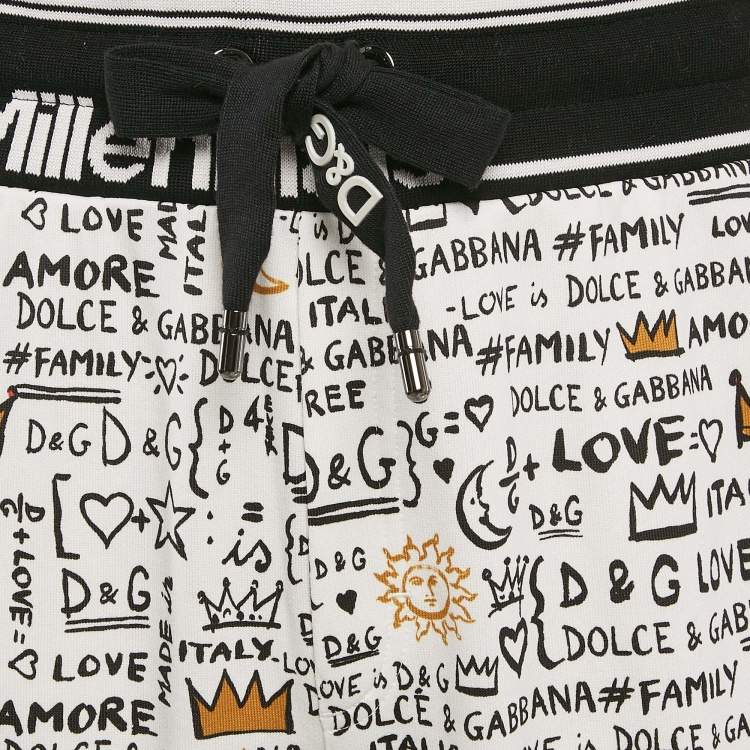 Pre Owned Dolce & Gabbana White Graffiti Print Jersey Cotton Knit Joggers XXL