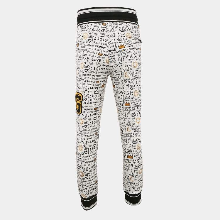 Pre Owned Dolce & Gabbana White Graffiti Print Jersey Cotton Knit Joggers XXL