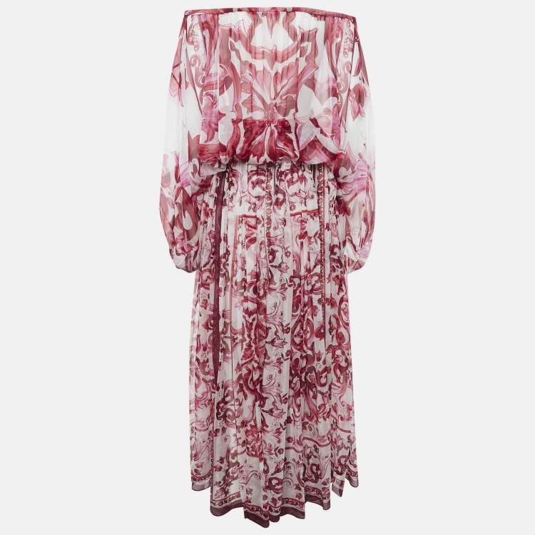 Pre Owned Dolce & Gabbana Pink Majolica Print Silk Top and Skirt Set S