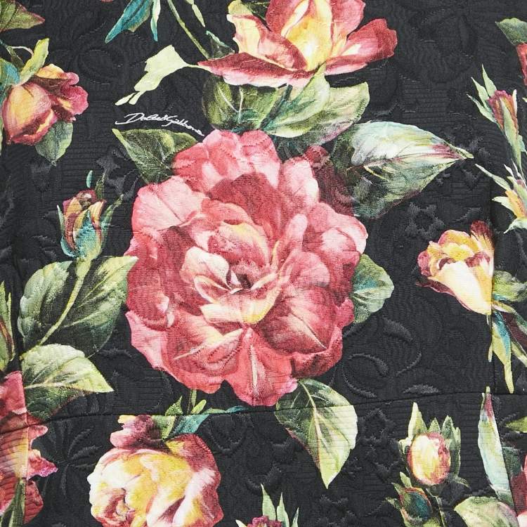 Pre Owned Dolce & Gabbana Black Floral Print Jacquard Cotton Blend Sleeveless Mini Dress L