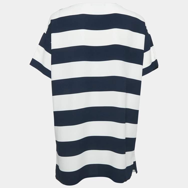 Pre Owned Dolce & Gabbana Blue/White Striped Crepe Oversized Top M