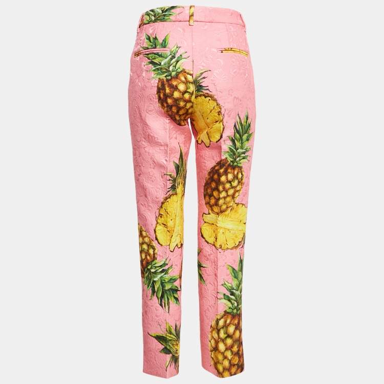 Pre Owned Dolce & Gabbana Pink Pineapple Print Jacquard Trouser M