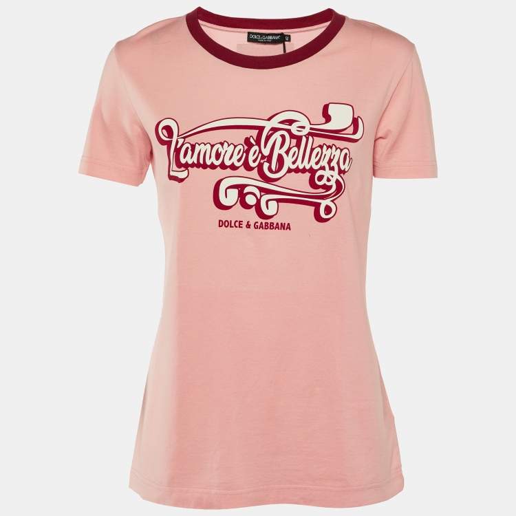 Pre Owned Dolce & Gabbana Pink Printed Cotton Short Sleeve T-Shirt M
