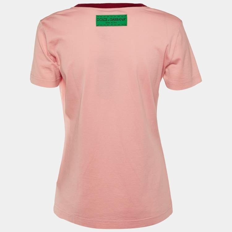 Pre Owned Dolce & Gabbana Pink Printed Cotton Short Sleeve T-Shirt M