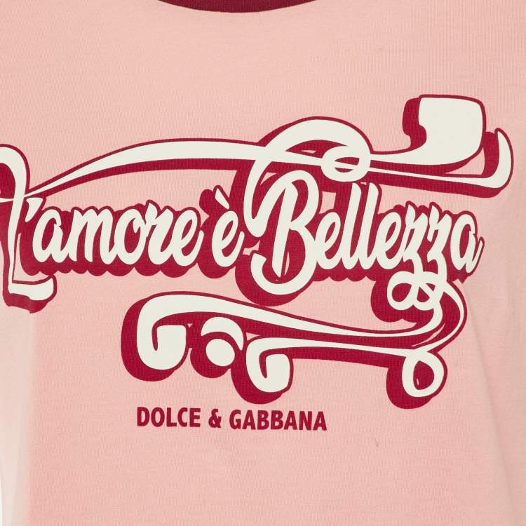 Pre Owned Dolce & Gabbana Pink Printed Cotton Short Sleeve T-Shirt M