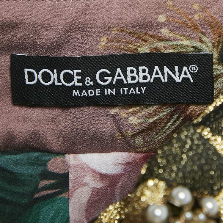 Pre Owned Dolce & Gabbana Black/Gold Floral Brocade Mini Skirt S