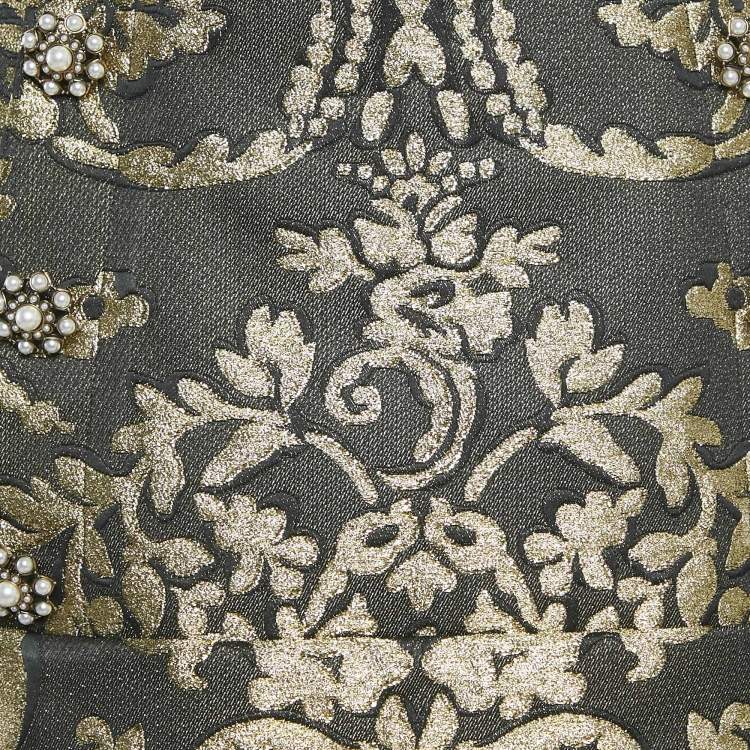 Pre Owned Dolce & Gabbana Black/Gold Floral Brocade Mini Skirt S