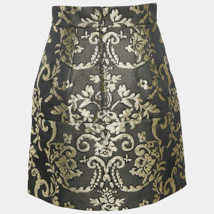 Pre Owned Dolce & Gabbana Black/Gold Floral Brocade Mini Skirt S