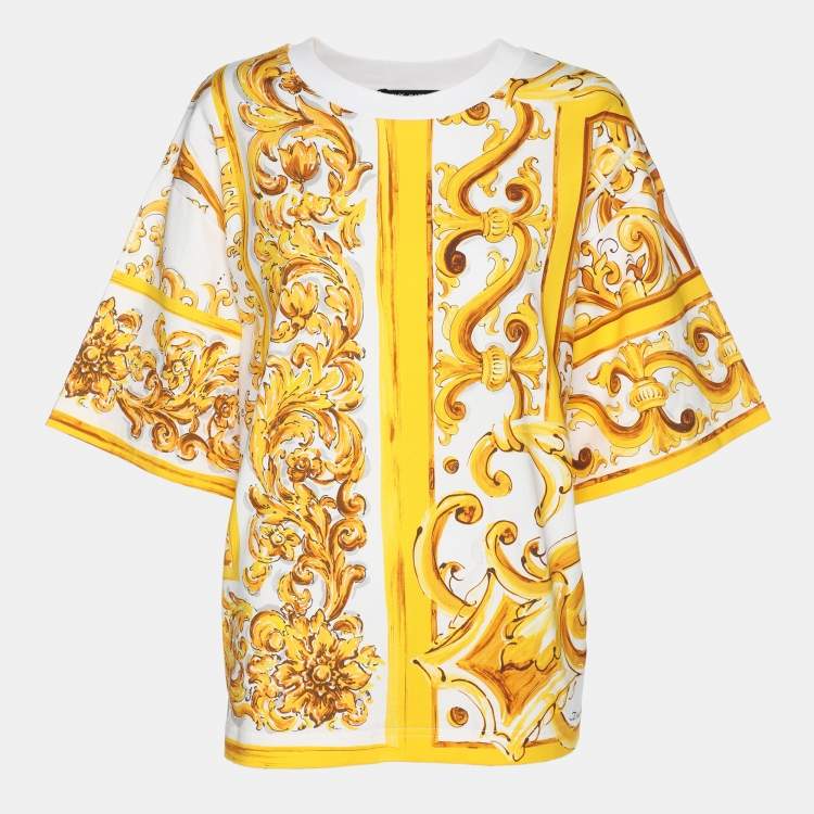 Pre Owned Dolce & Gabbana Yellow Majolica Print Jersey T-Shirt M