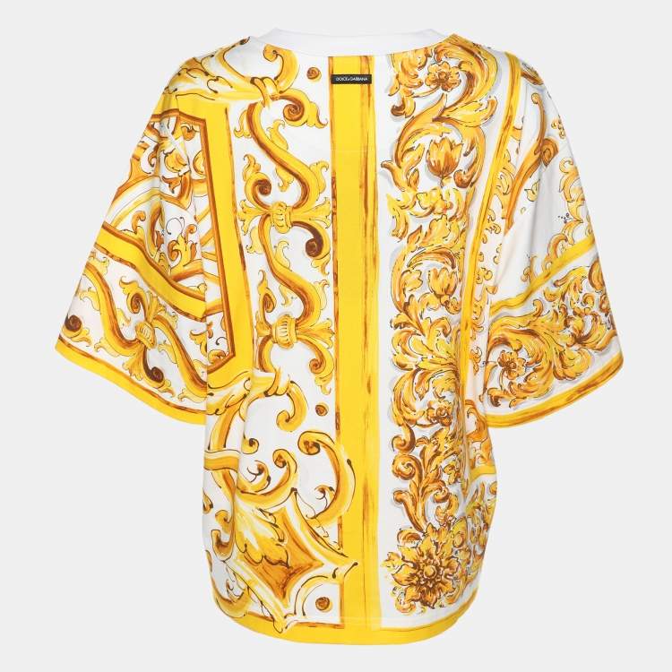 Pre Owned Dolce & Gabbana Yellow Majolica Print Jersey T-Shirt M