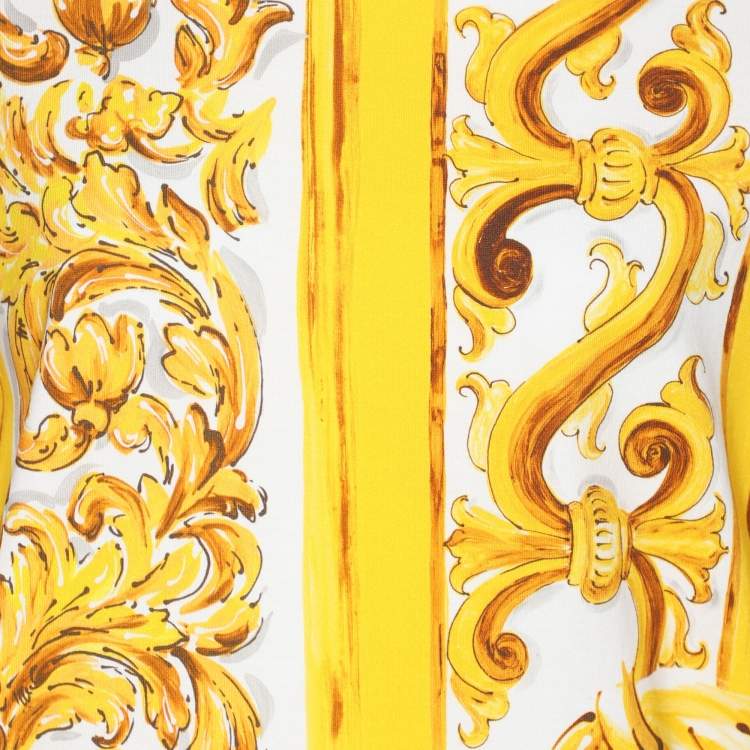 Pre Owned Dolce & Gabbana Yellow Majolica Print Jersey T-Shirt M