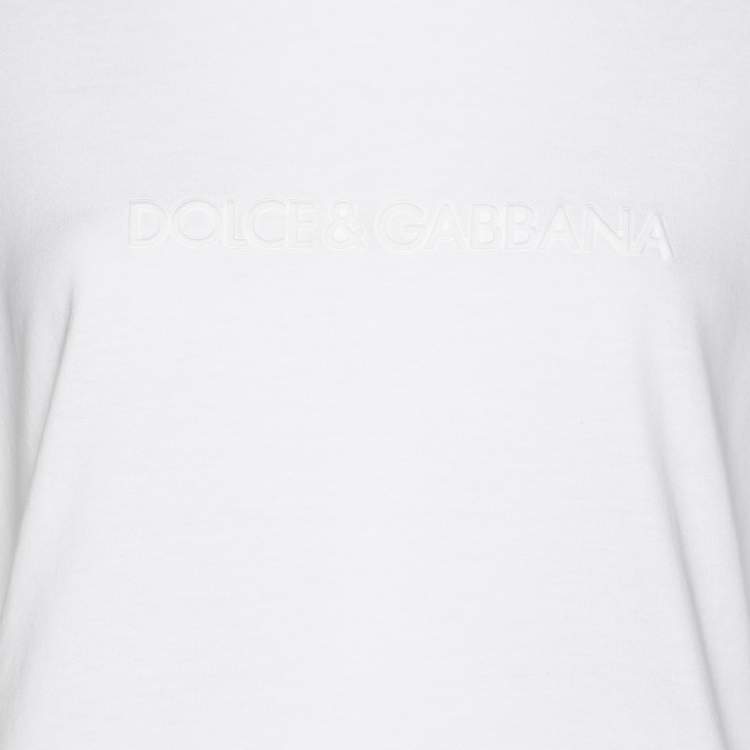 مملوكة مسبقًا Dolce & Gabbana White Cotton Logo Embossed T-Shirt L