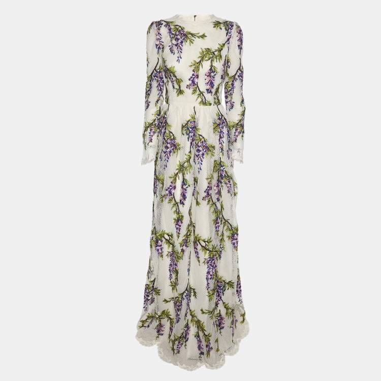 Pre Owned Dolce & Gabbana Multicolor Floral Embroidered Mesh Wisteria Maxi Dress S
