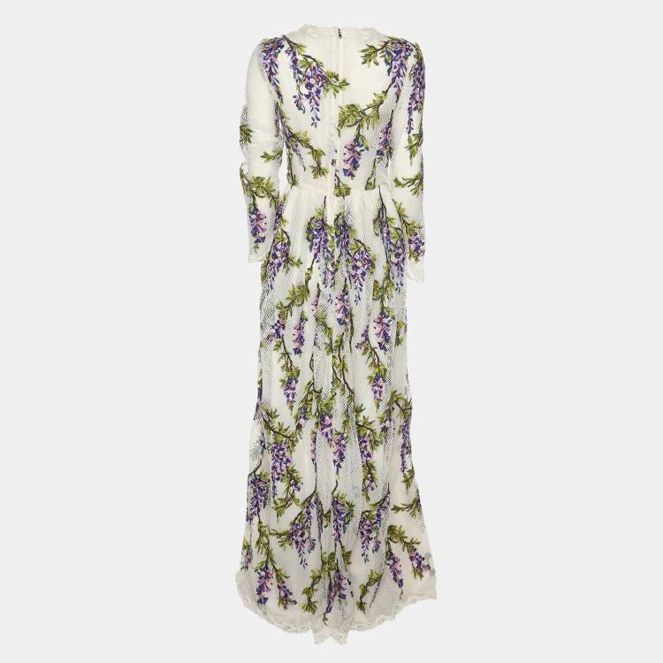 Pre Owned Dolce & Gabbana Multicolor Floral Embroidered Mesh Wisteria Maxi Dress S