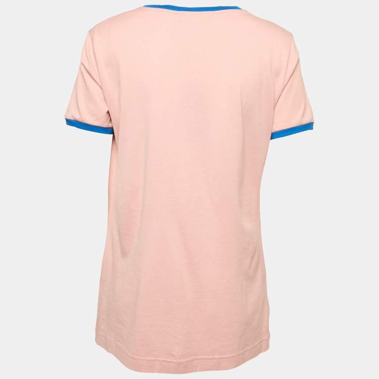 Pre Owned Dolce & Gabbana Pink Printed Jersey Crewneck T-Shirt L
