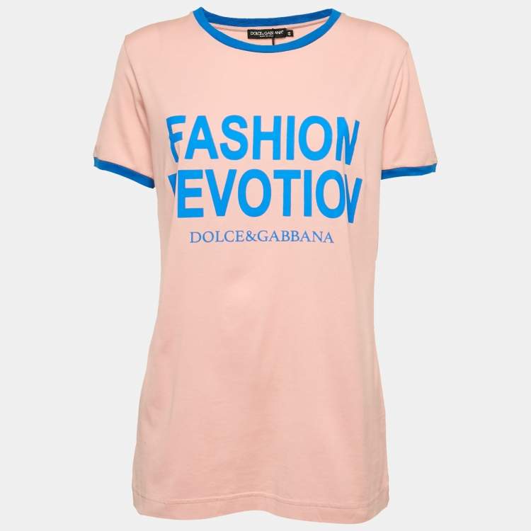 Pre Owned Dolce & Gabbana Pink Printed Jersey Crewneck T-Shirt L