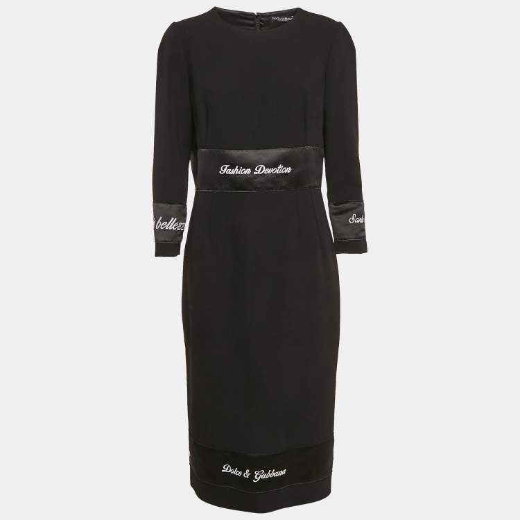 Pre Owned Dolce & Gabbana Black Fashion Devotion Embroidered Wool Midi Dress XL
