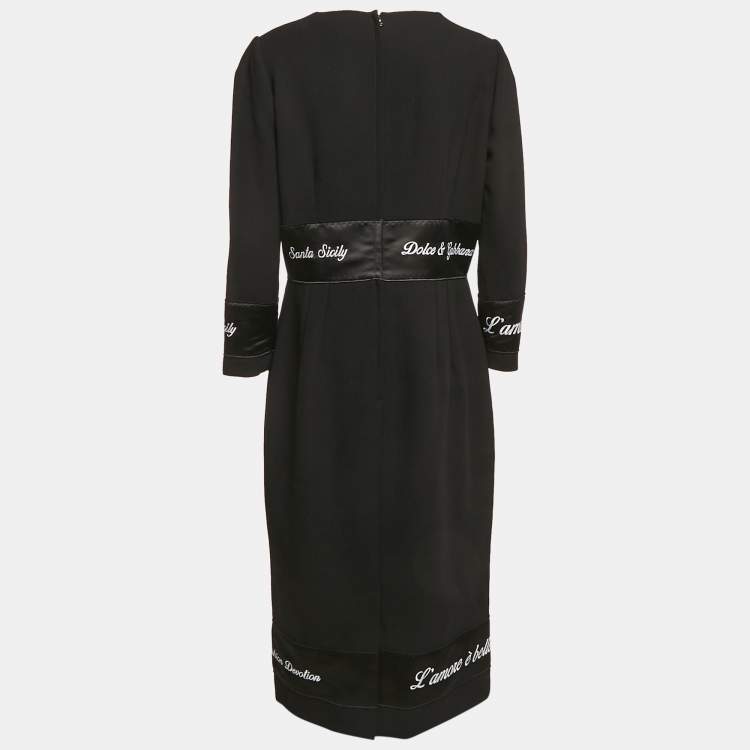 Pre Owned Dolce & Gabbana Black Fashion Devotion Embroidered Wool Midi Dress XL