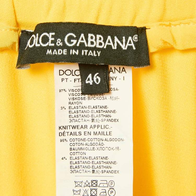 Pre Owned Dolce & Gabbana Yellow Crepe Logo Tape Trimmed Trackpants L