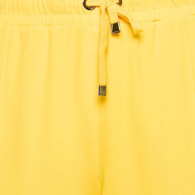 Pre Owned Dolce & Gabbana Yellow Crepe Logo Tape Trimmed Trackpants L