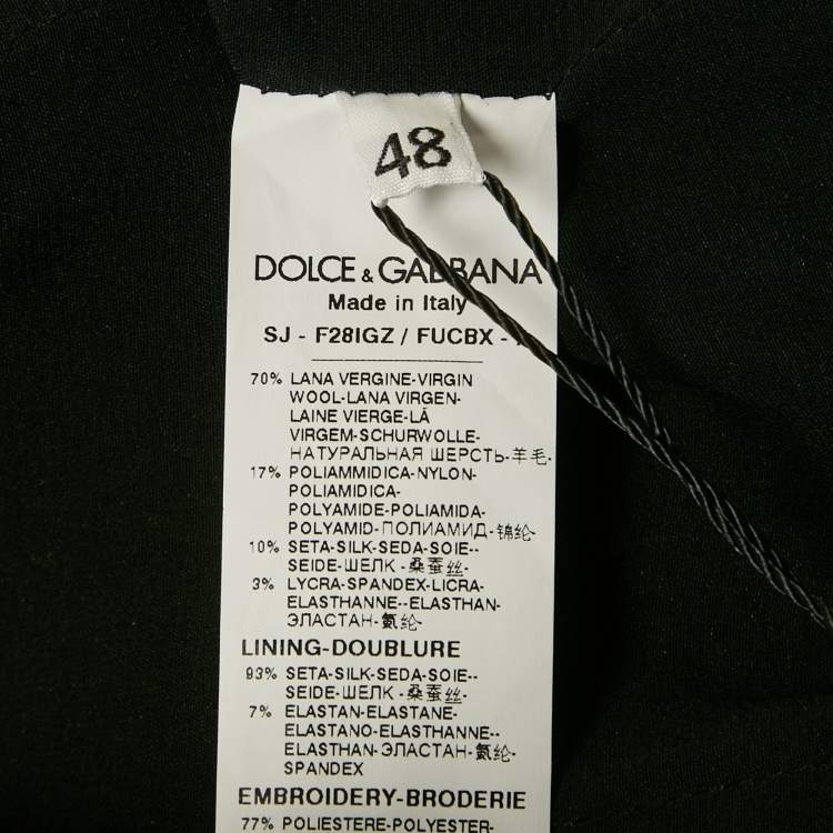 Pre Owned Dolce & Gabbana Black Embroidered Wool Button Front Jacket L