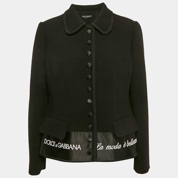 Pre Owned Dolce & Gabbana Black Embroidered Wool Button Front Jacket L
