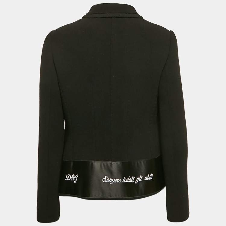 Pre Owned Dolce & Gabbana Black Embroidered Wool Button Front Jacket L