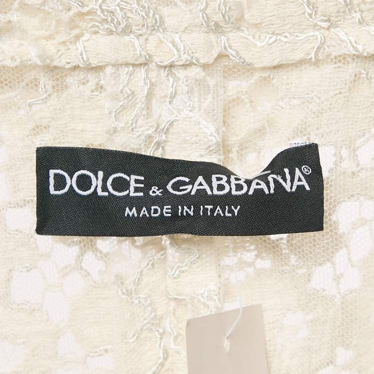 Pre Owned Dolce & Gabbana Ecru Lace Button Front Jacket M